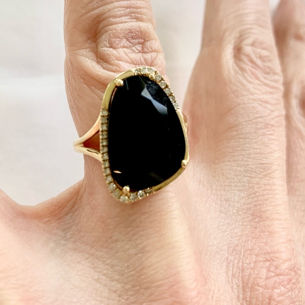 Effy 14K Gold Onyx  Stone  and Pavé Accents Size 7 ring